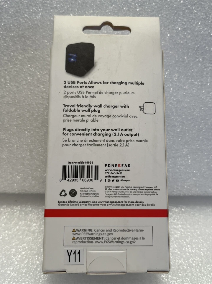 Fuse FoneGear 06936 2 Port Home/Travel USB Hub Wall Charger - Image 2 of 2