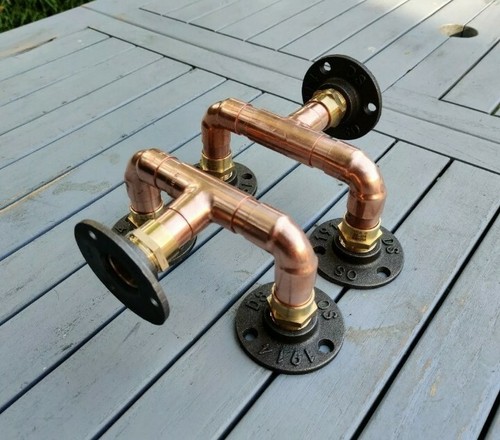 Soportes de estante de tubería de cobre ""en forma de U"" diseñados industrialmente (Steampunk) - Imagen 3 de 12