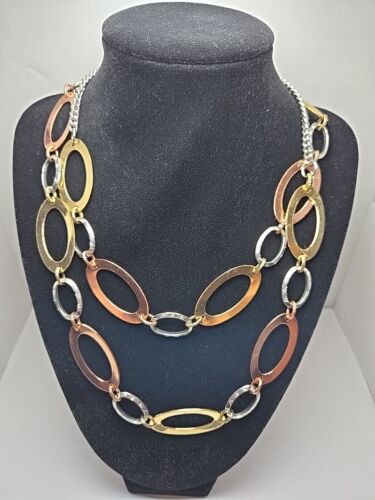 Daisy Fuentes Necklace Mixed Metal Copper Gold Silver Tone Adjustable 18” To 21"