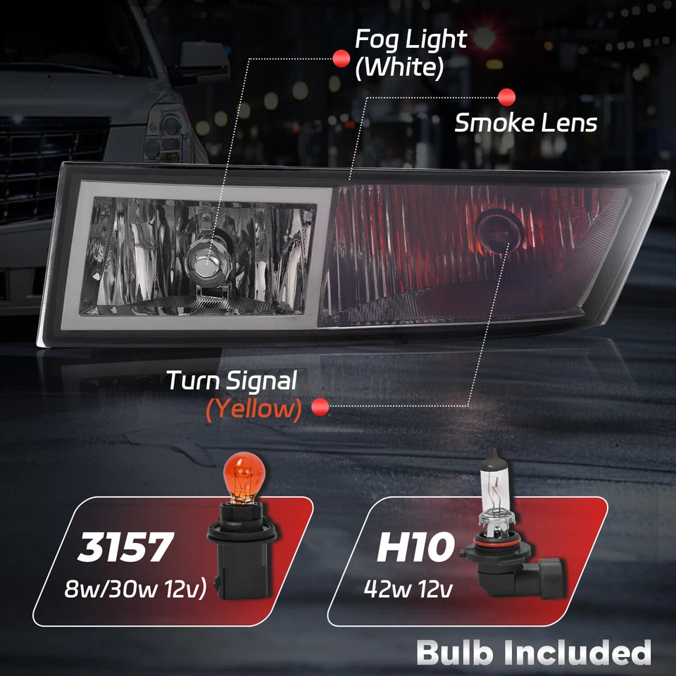 Pair Fog Lights W/Turn Signal For Cadillac Escalade/ESV/EXT 07 08-13 LH&RH Smoke Foto 4 de 4