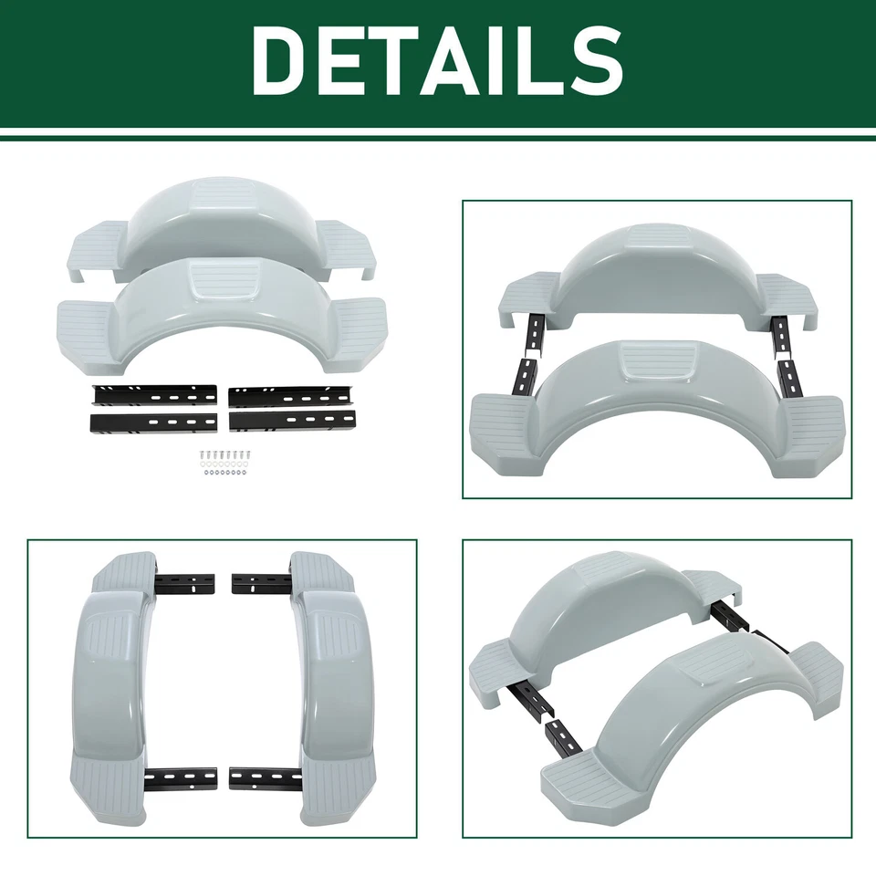 Set of 2 Single Axle Trailer Fenders For 13" Wheels Tire Skirt Boat (Gray) - Bild 3 von 4