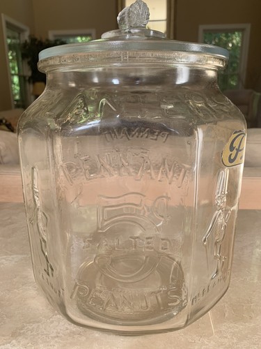 Early Planters Pennant Peanuts Embossed Glass Store Display Advertising Jar - Picture 9 of 9