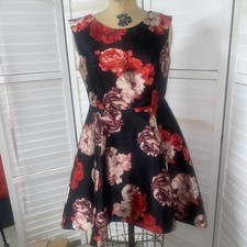 Shelby Nites Women’s Formal Prom Dress 10P Black Floral Satin Fit Flare High Low