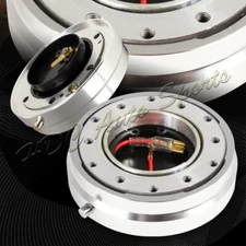 Universal 6 Hole JDM Steering Wheel Silver 1" Thin Quick Release Short Hub Kit