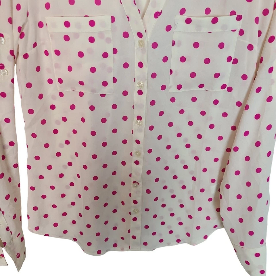 Blusa Camisa Express Para Mujer Rosa Marfil Lunares Mangas con Pestaña Enrollable Portofino Foto 4 de 4