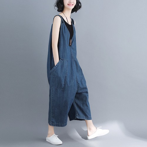 Women Casual Denim Overalls Pants Loose 