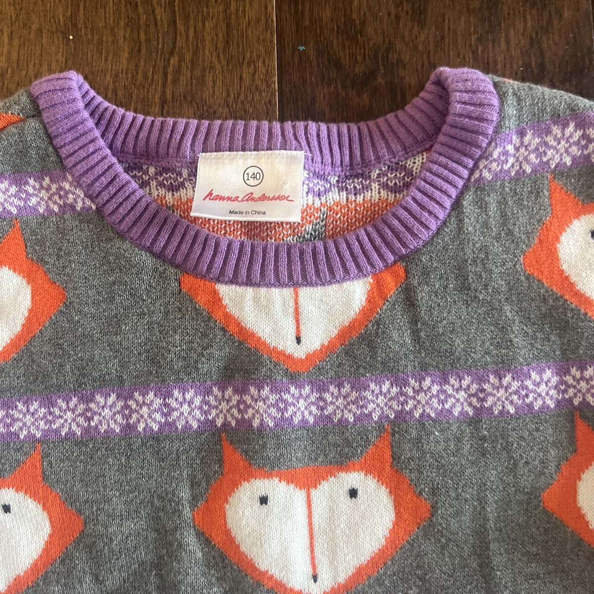 NWOT Hanna Andersson Fox Fair Isle Gray Purple Sweater Size 140