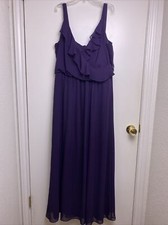 CHAPS Eggplant Gown Purple Sleeveless Bridesmaid Maxi Ruffle Prom Dress Sz 16