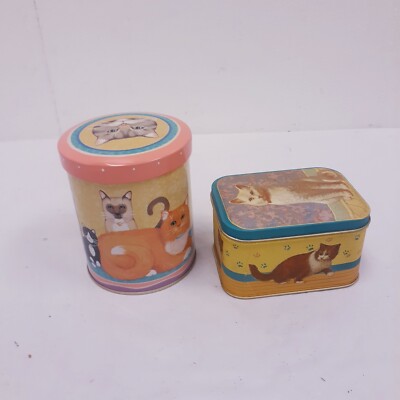 Set of 2 Vintage  Cats Decorative Tin box w/lid Gibson Greeting 
