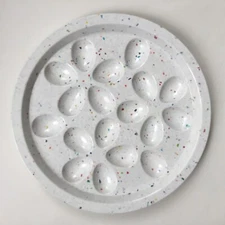 Zak! Designs Confetti Melamine Plastic White Deviled Egg Round Circle Plate Tray
