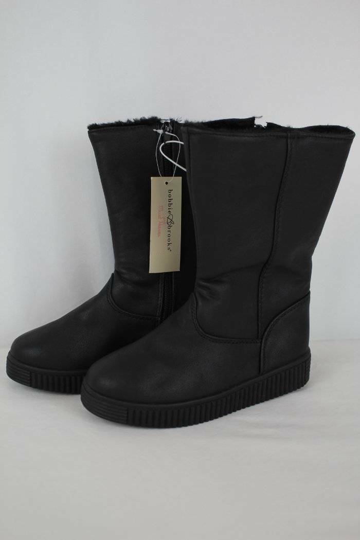 NEW Girls Black Winter Boots Size 11 Zip Up Faux Leather Shoes Faux Fur Lining