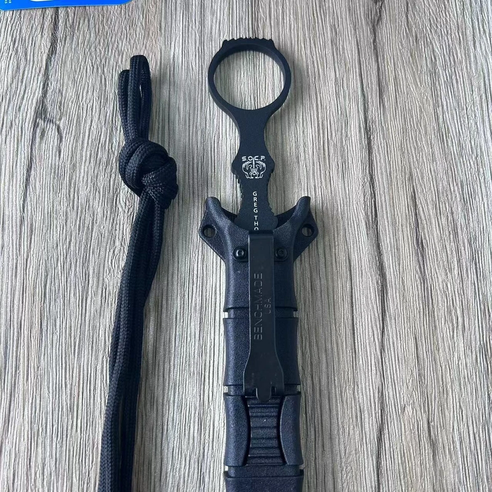 Cuchillo de hoja fija funda negra de acero inoxidable 176BK 440C daga SOCP hecho en banco Foto 2 de 4
