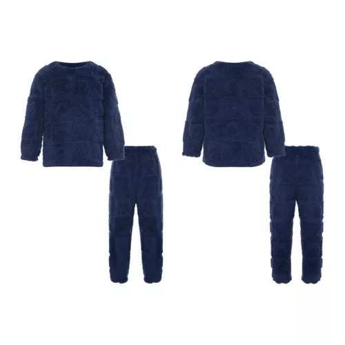 Kids Boys Girls Pajamas Set Solid Color Tops With Pants Round Neck Flannel Suit - Foto 65 di 72