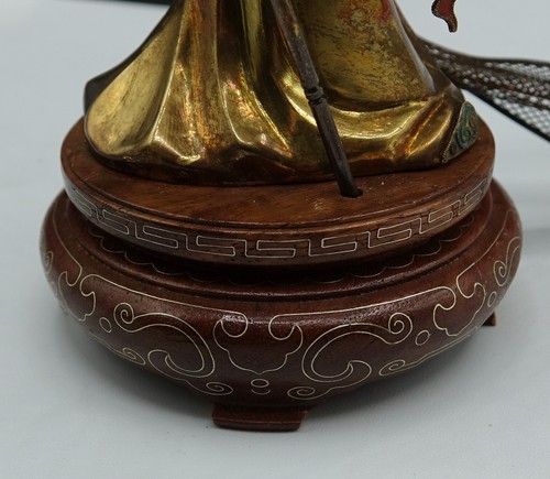 Chinese Empress Meet Leizu Figure Gilt Silver & Enamel Filigree Sculpture RARE - Picture 18 of 19