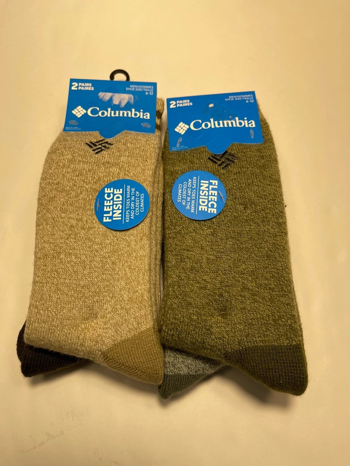 Columbia Men’s Fleece Socks Size 6-12 Khaki Brown / Green Gray 4 Pairs New