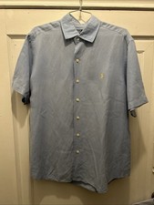 Men  s Polo Ralph Lauren Short Sleeve Button Up Shirt Light Blue Silk Linen Large