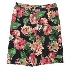 Talbots Floral Pencil Skirt 6P Black Pink Cotton Office Garden Cottagecore