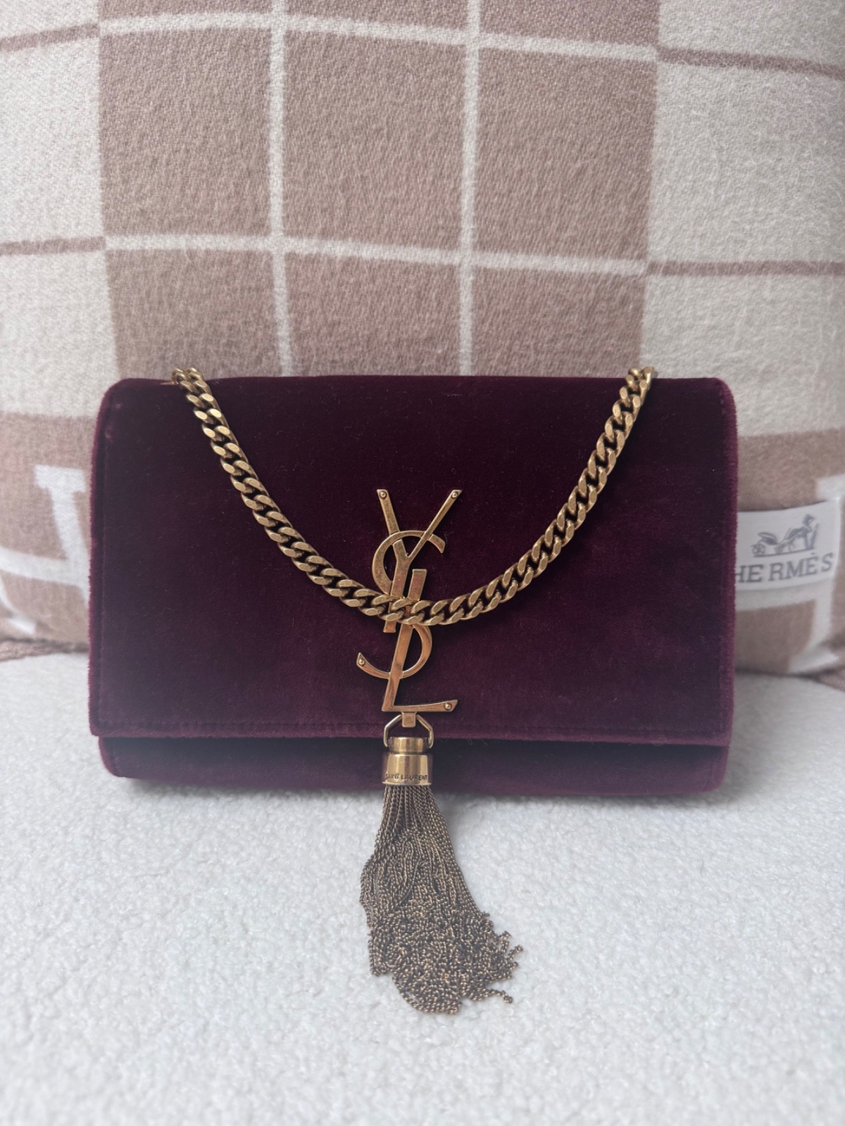 Ysl pompom Kate tassle bag in ox blood with gold hardware stunning colour