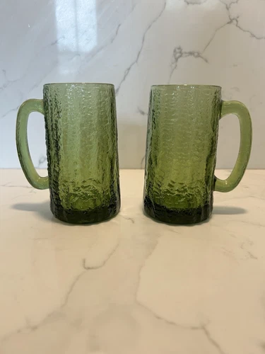 Vintage Continental Tiffinware glass Beer Mug/stein, Green, Tree Bark Texture