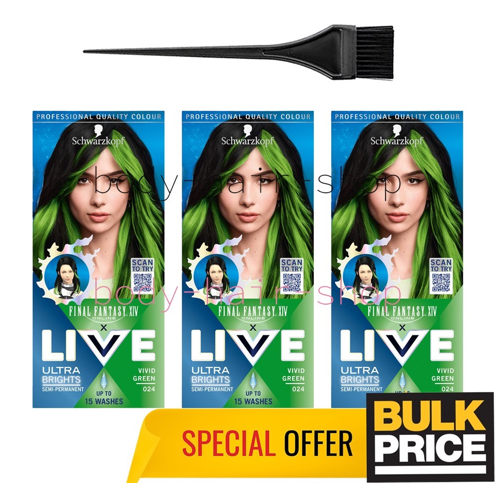 Schwarzkopf LIVE 024 Vivid Green Electrifying Semi-Permanent Hair Color 3-Pack