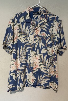 Vtg Polo Ralph Lauren Loop Collar Linen Floral Hawaiian Button-Up XL Aloha A2