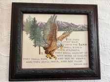 Textile Art Framed In Glass Counted Crosstitch 14 X 16&rdquo; Eagle Isaiah 40:31