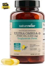 Ultra Omega 3 Fish Oil 2200 Mg - Triglyceride Form - Lemon Flavor - Wild-Caught 