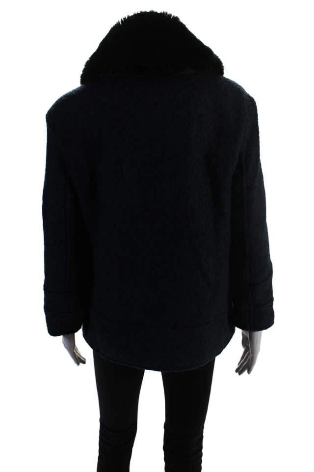 Chaqueta Kenneth Cole New York Mujer Cuello Piel Sintética Azul Marino Lana Talla Extra Pequeña Foto 3 de 4