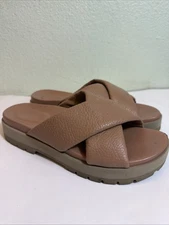 Vionic Taupe Vesta Platform Leather Lug Slide Sandal Shoe Women Size 9