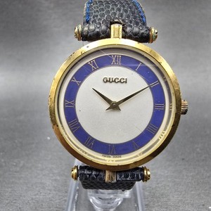 Authentic Gucci 2000M Watch Men 30mm Silver Dial Gold Plated Blue Red Round READ! Batt