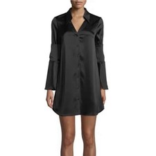 Alice + Olivia Halima Double Cuff Satin Shirt Dress In Black Size 6