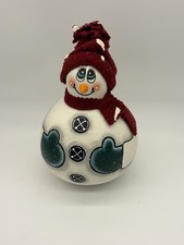Hand Painted Gourd Snowman Folk Art Christmas Holiday 8.5  Burgundy Hat