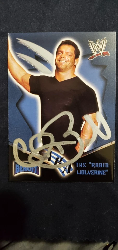 Chris Benoit Autographed 2002 Fleer The Rabid Wolverine Card WWE - Image 2 of 4