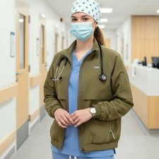 FIGS Technical Collection Women's Sydney Scrub Jacket Olive Green Full Zip Sz L