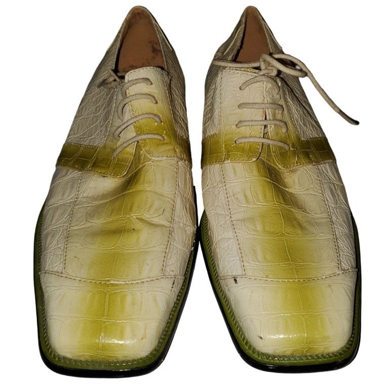 Men's Sarta Gator Print Green & Cream Lace Up Square Toed Dress Shoes. Size 8.5 View 2