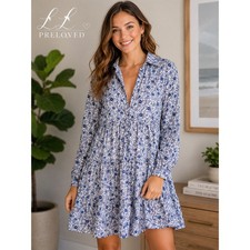 J Crew ReImagined Blue White Floral Tiered Shirt Dress Size 2 Cotton Mini