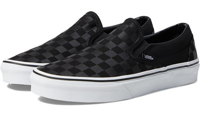 New in Box! Vans Classic Slip-On Canvas (Checkerboard) Black/Black Fast Shipping