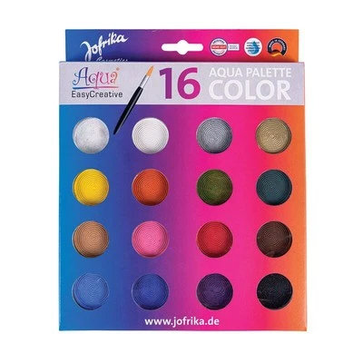 JOFRIKA Schminkset 15x wasserlösliche Farben 1x Glitzerpuder 2 Pinsel Aqua Color Palette