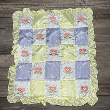 AMERICAN GIRL Bitty Baby Bedding Yellow Purple Heart Flower Quilted Crib Blanket