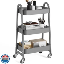 OLIXIS 3 Tier Utility Rolling Cart, Metal Mobile Storage Shelf with Lockable 
