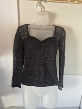 Womens Size Large Black Mesh Cheetah Print Long Sleeve Going Out Top Clubbing...