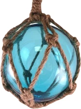 Japanese Glass Fishing Fish Net Float Buoy Tiki Decor Light Blue