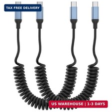Coiled USB C to USB C Cable, 2Pack Retractable USBC Charger Short Cord for Car,