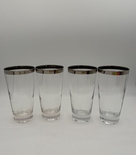 Vintage Dorothy Thorpe Silvertone Rim Tumblers Tom Collins 1950s 5.5" Set Of 4