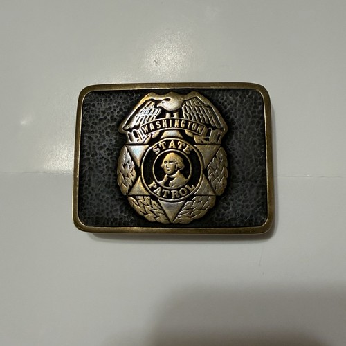 Washington State Patrol Police Troopers Solid Bronze Vintage Belt Buckle Square