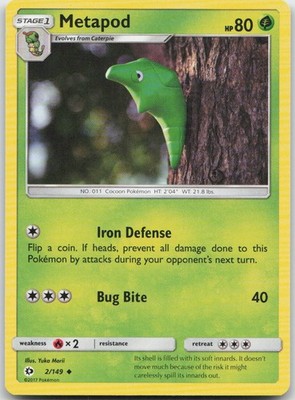Metapod 2/149 Yuka Morii Art Uncommon SM Base Set Pokemon TCG NM