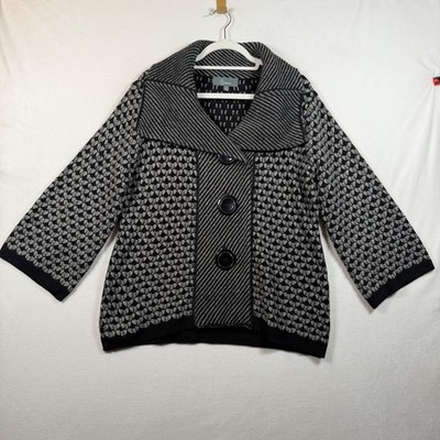 Willow Gray Black Cardigan Sweater Women s Large Shawl Collar Button Front Wool 