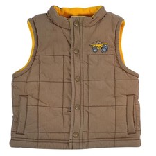 Gymboree Boy 18-24 Months Brown Quilted Vest Truck Applique Yellow Fleece Lined