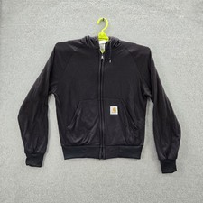 VINTAGE Carhartt Men Hoodie SMALL Black Nylon Polyester Logo Long Sleeve READ