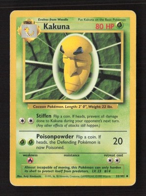 Kakuna Uncommon Normal Base Set 033/102 HP Pokémon TCG